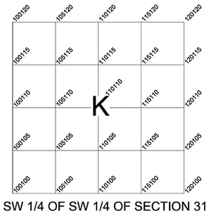 A labeled quarter section grid